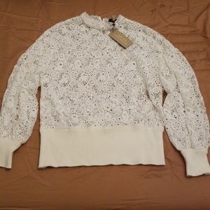 Burberry White Lace Long Sleeve Top Size M